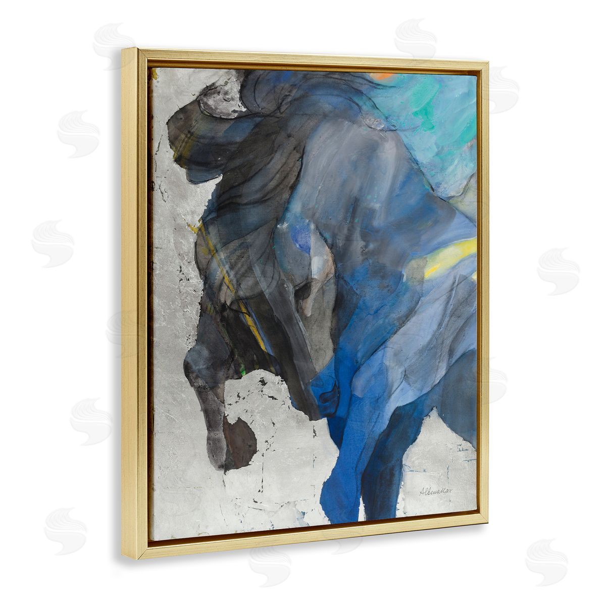 Majestic Valor Stallion Gold Floating Frame Canvas Wall Art, Home Decor by Albena Hristova
