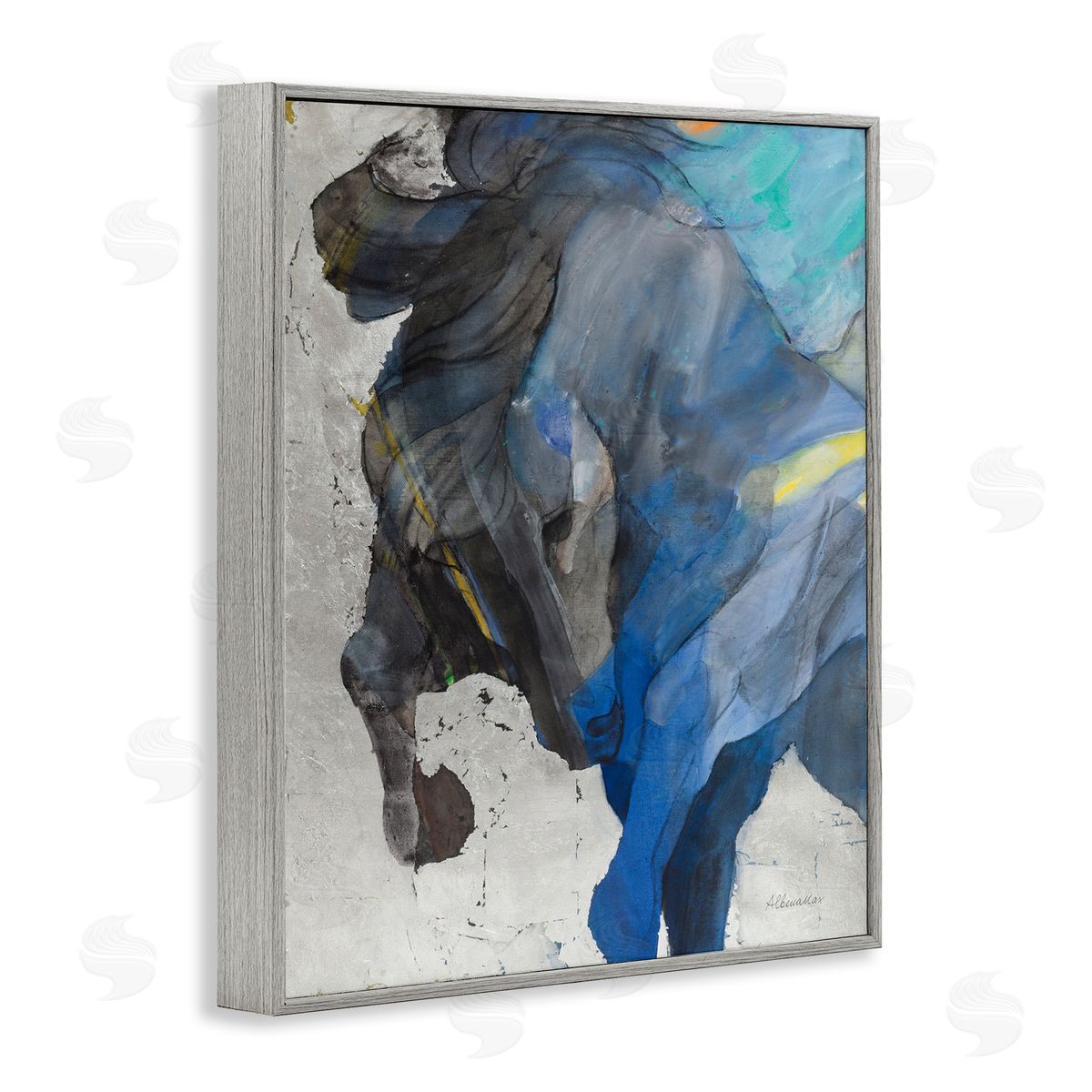 Majestic Valor Stallion Grey Frame Print Wall Art, Home Decor by Albena Hristova