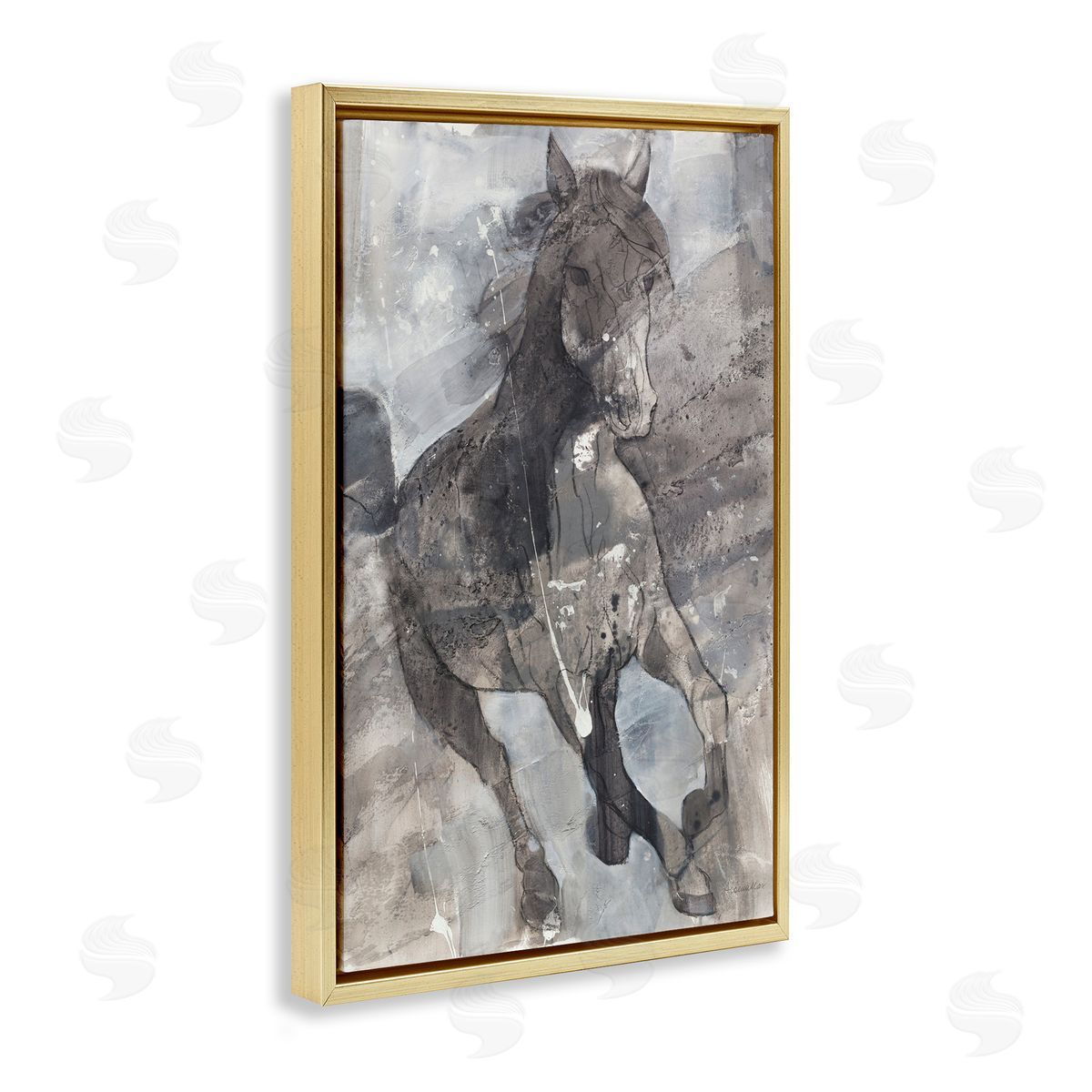 Free Spirit Stallion Gold Floating Frame Canvas Wall Art, Home Decor by Albena Hristova