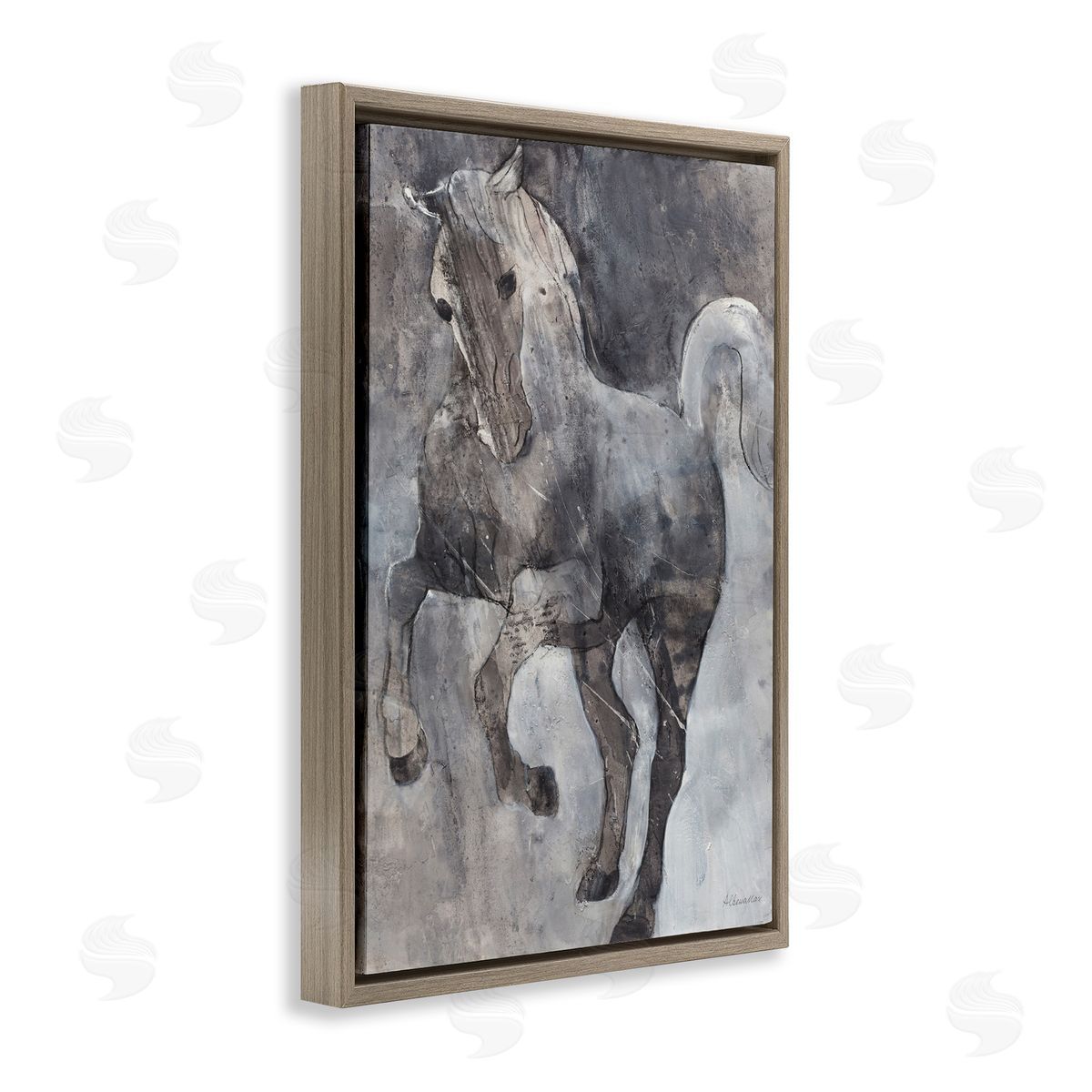 Wind Dancer Stallion Brown Floating Frame Canvas Wall Art, Home Decor by Albena Hristova