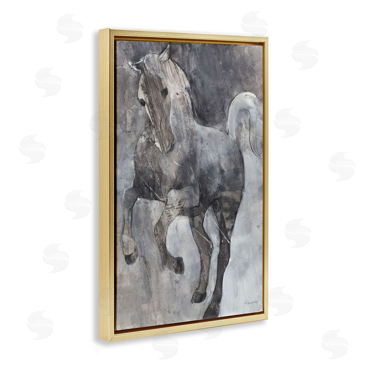 Wind Dancer Stallion Gold Floating Frame Canvas Wall Art, Home Decor by Albena Hristova