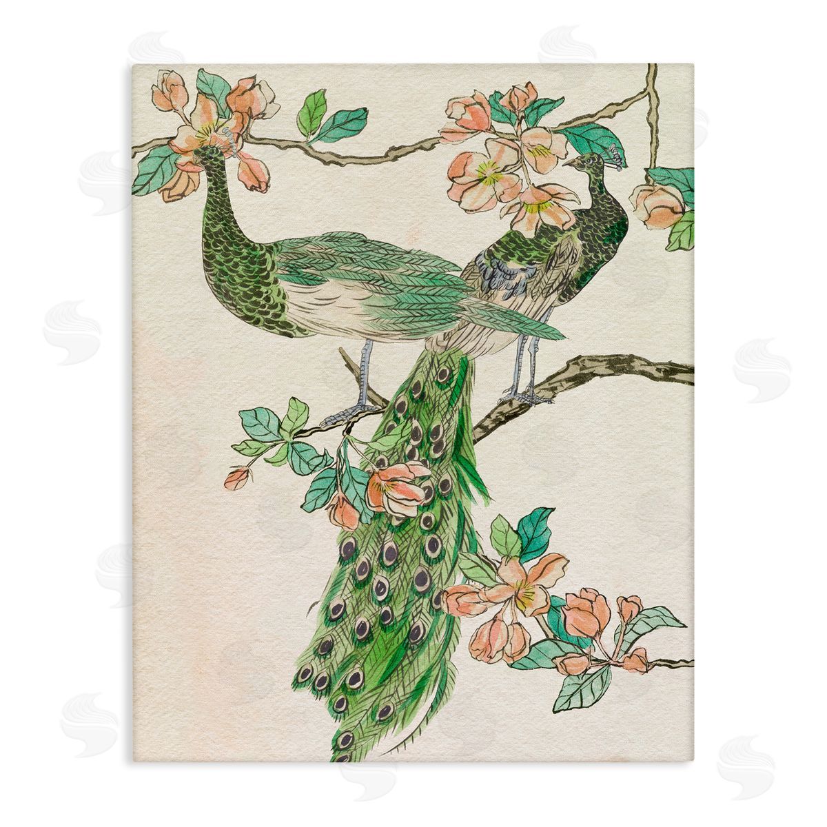 Peacock and Cherry Blossoms Canvas Wall Art, Home Decor by Melissa Wang
