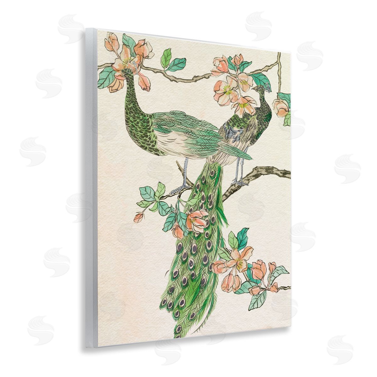Peacock and Cherry Blossoms Wood Plaque Wall Art, Home Decor by Melissa Wang