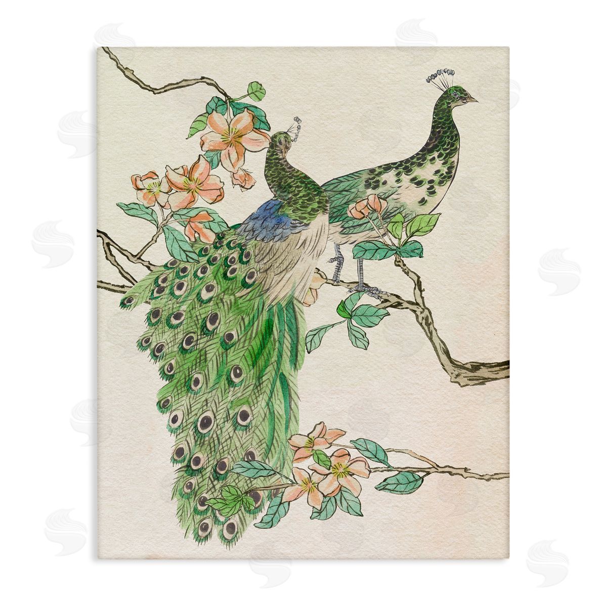 Peacock Pair on Branch Canvas Wall Art, Home Decor by Melissa Wang