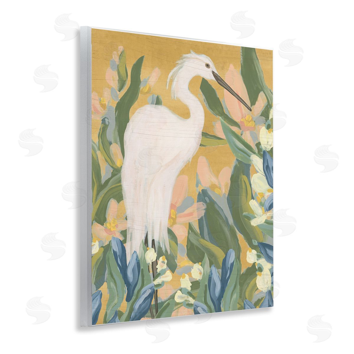 Egret and Lake Vegetation Wood Plaque Wall Art, Home Decor by June Erica Vess