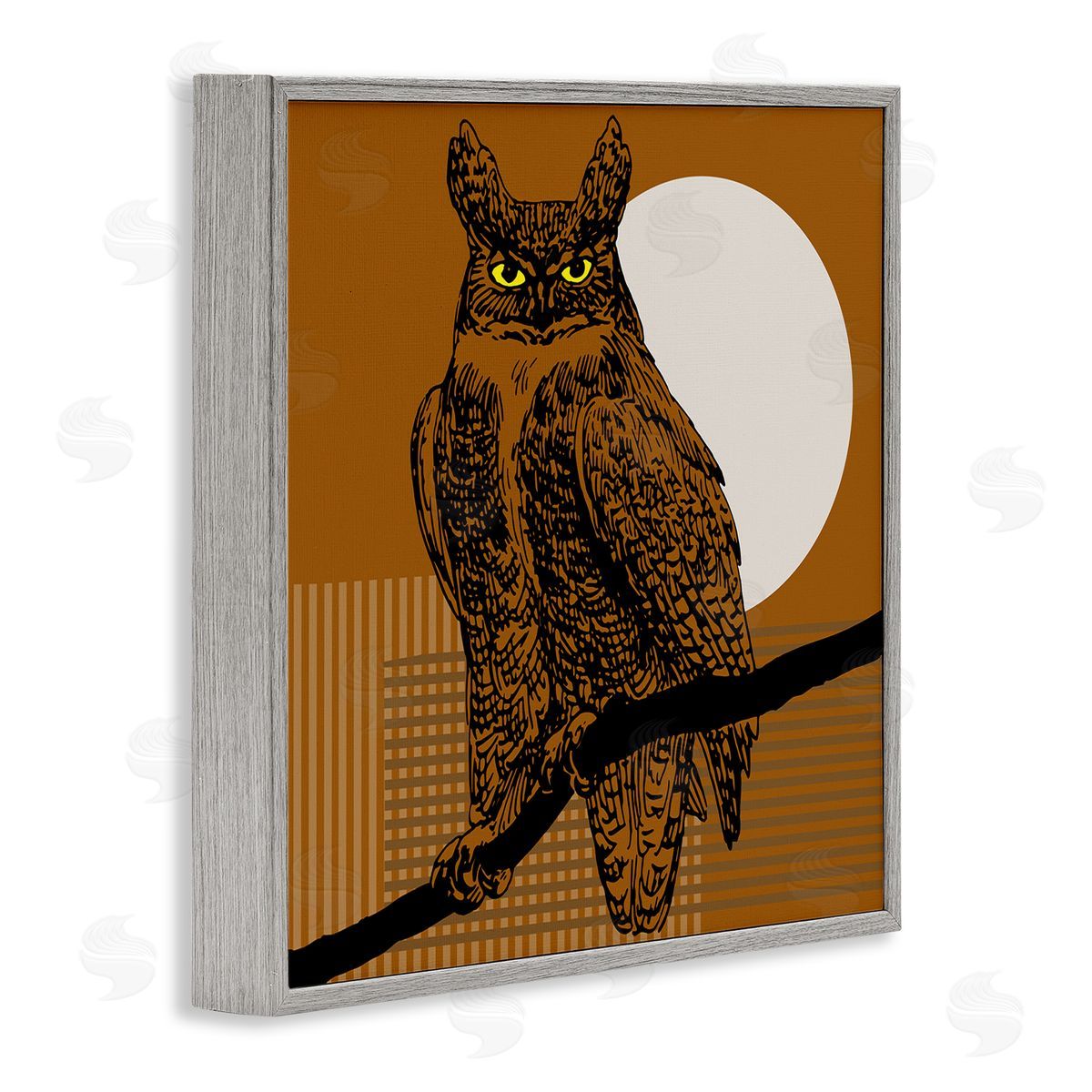 Horned Owl and Full Moon Grey Frame Print Wall Art, Home Decor by Regina Moore