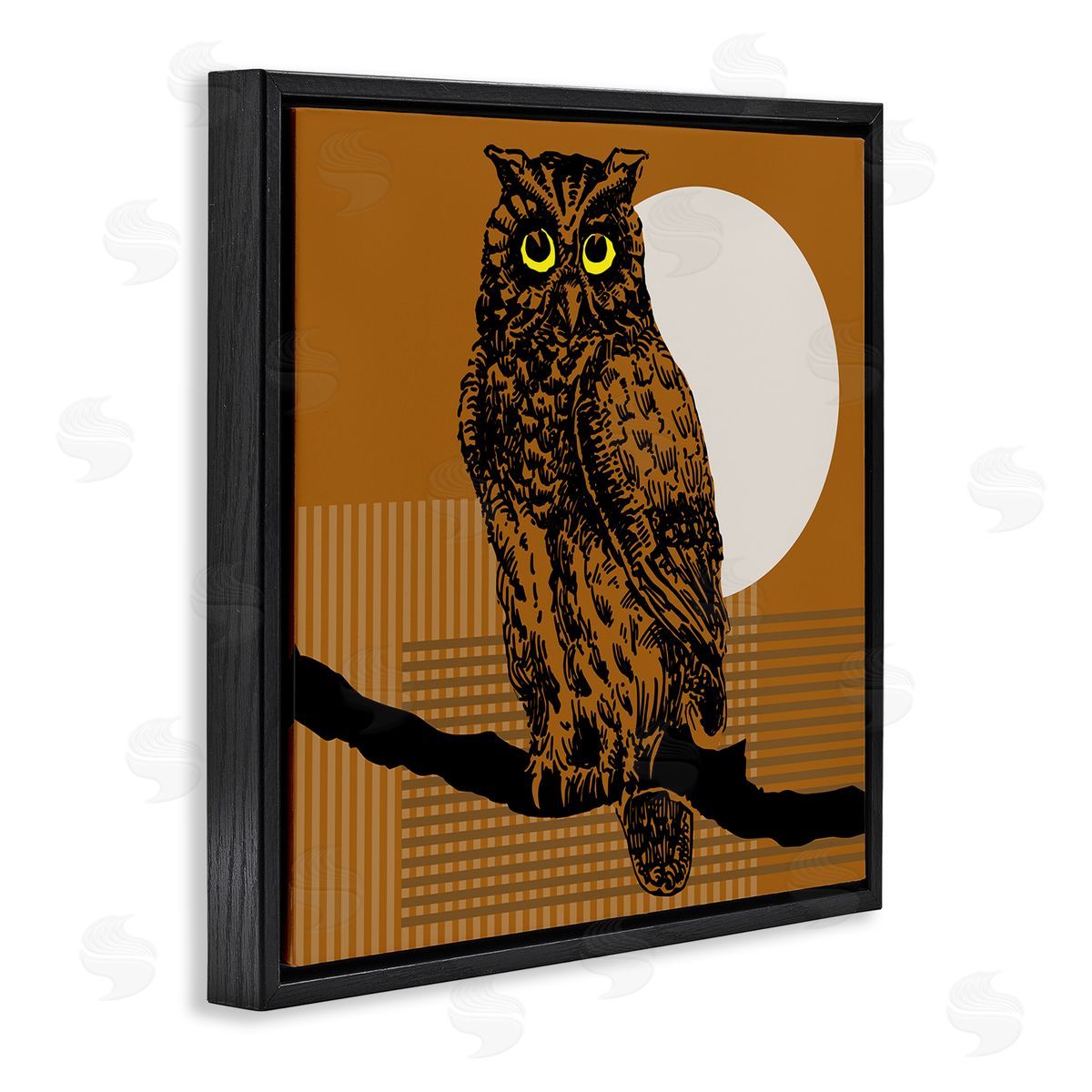 Owl Perched with Moon Black Floating Frame Canvas Wall Art, Home Decor by Regina Moore