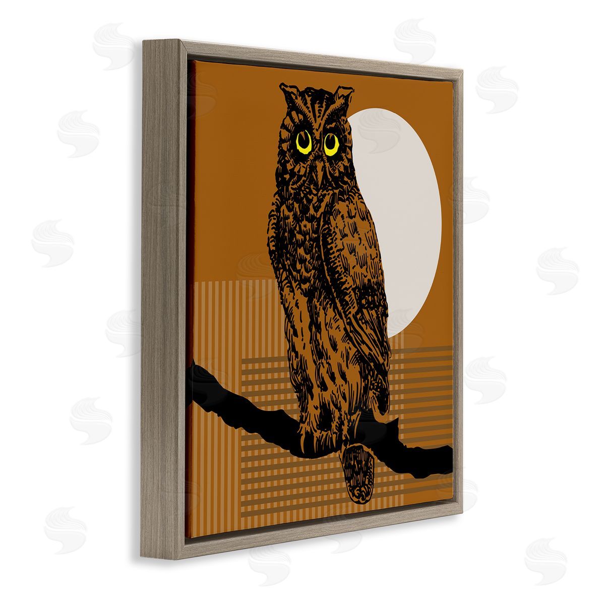 Owl Perched with Moon Brown Floating Frame Canvas Wall Art, Home Decor by Regina Moore