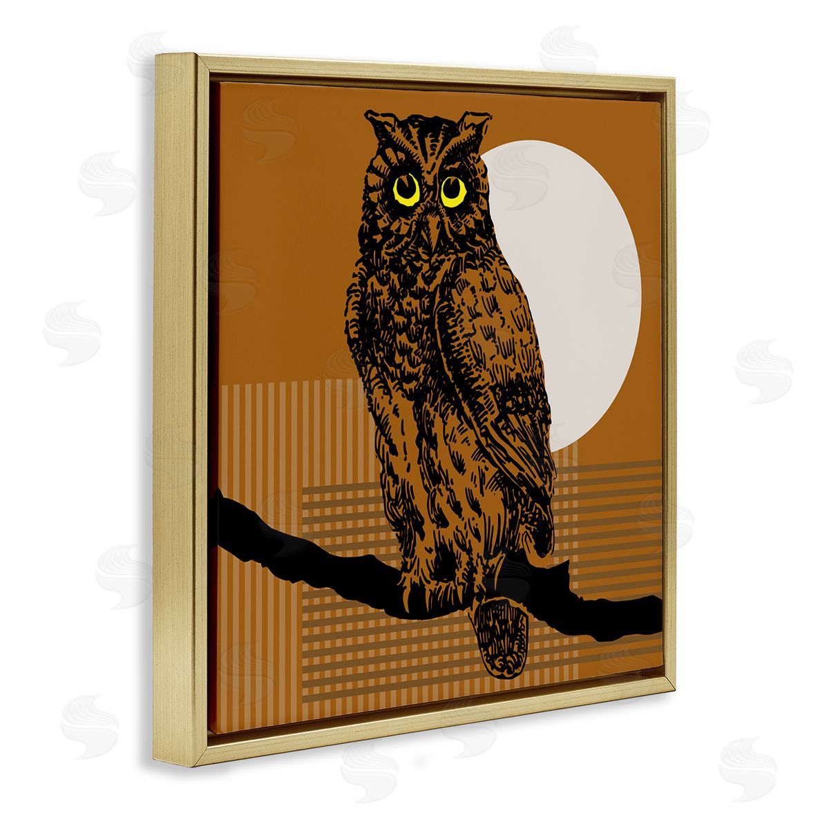 Owl Perched with Moon Gold Floating Frame Canvas Wall Art, Home Decor by Regina Moore