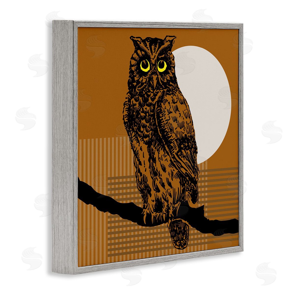 Owl Perched with Moon Grey Frame Print Wall Art, Home Decor by Regina Moore