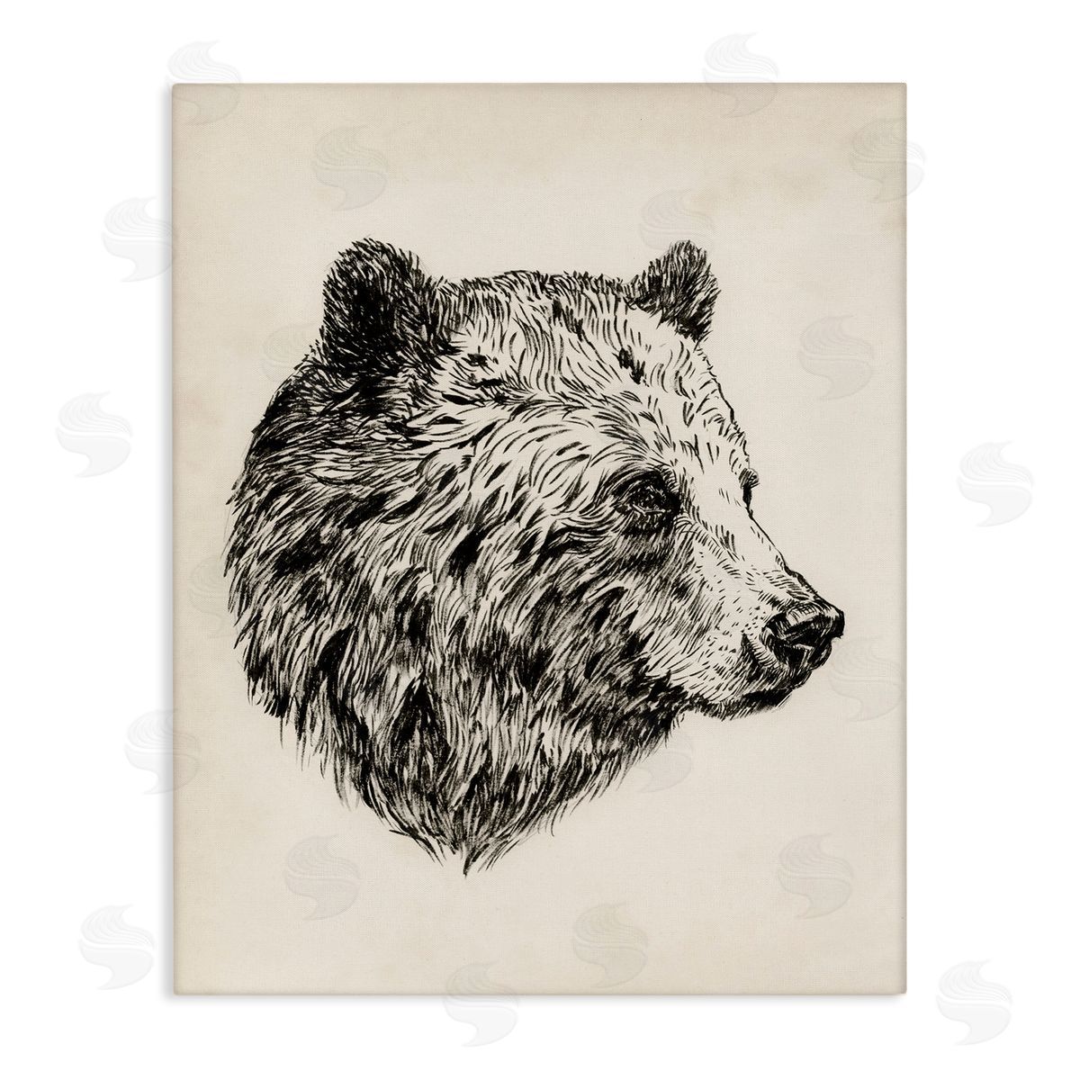 Rustic Bear Drawing Canvas Wall Art, Home Decor by Victoria Barnes