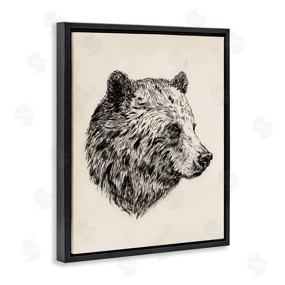 Rustic Bear Drawing Black Floating Frame Canvas Wall Art, Home Decor by Victoria Barnes