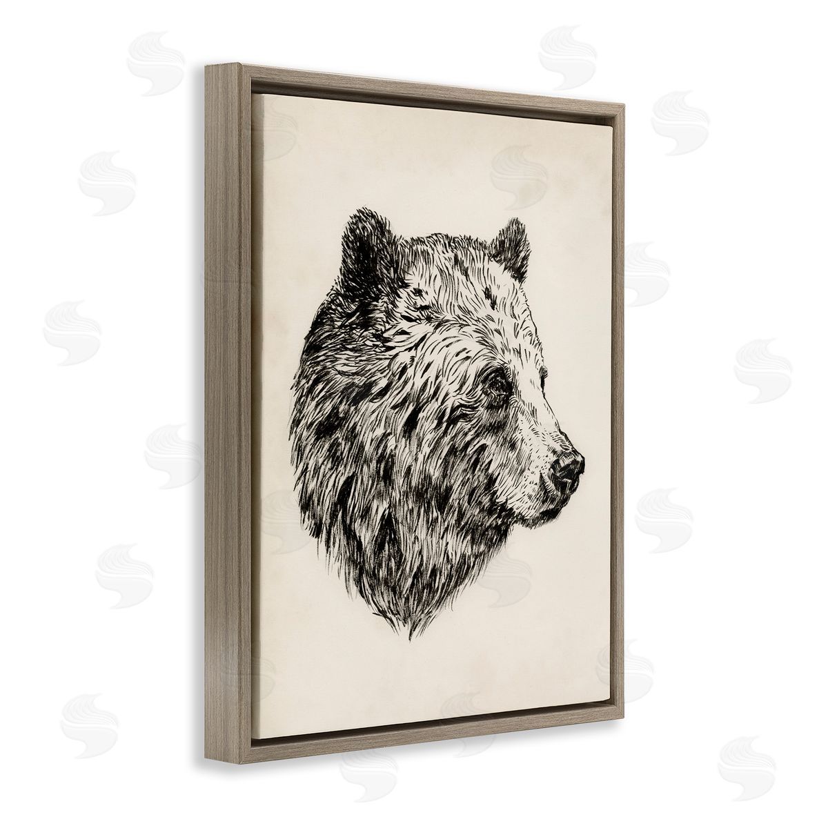 Rustic Bear Drawing Brown Floating Frame Canvas Wall Art, Home Decor by Victoria Barnes