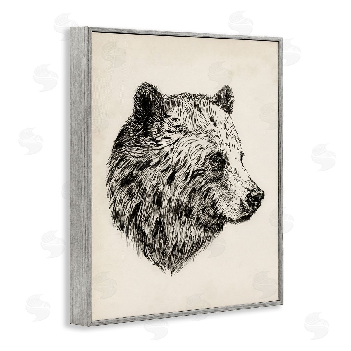Rustic Bear Drawing Grey Frame Print Wall Art, Home Decor by Victoria Barnes