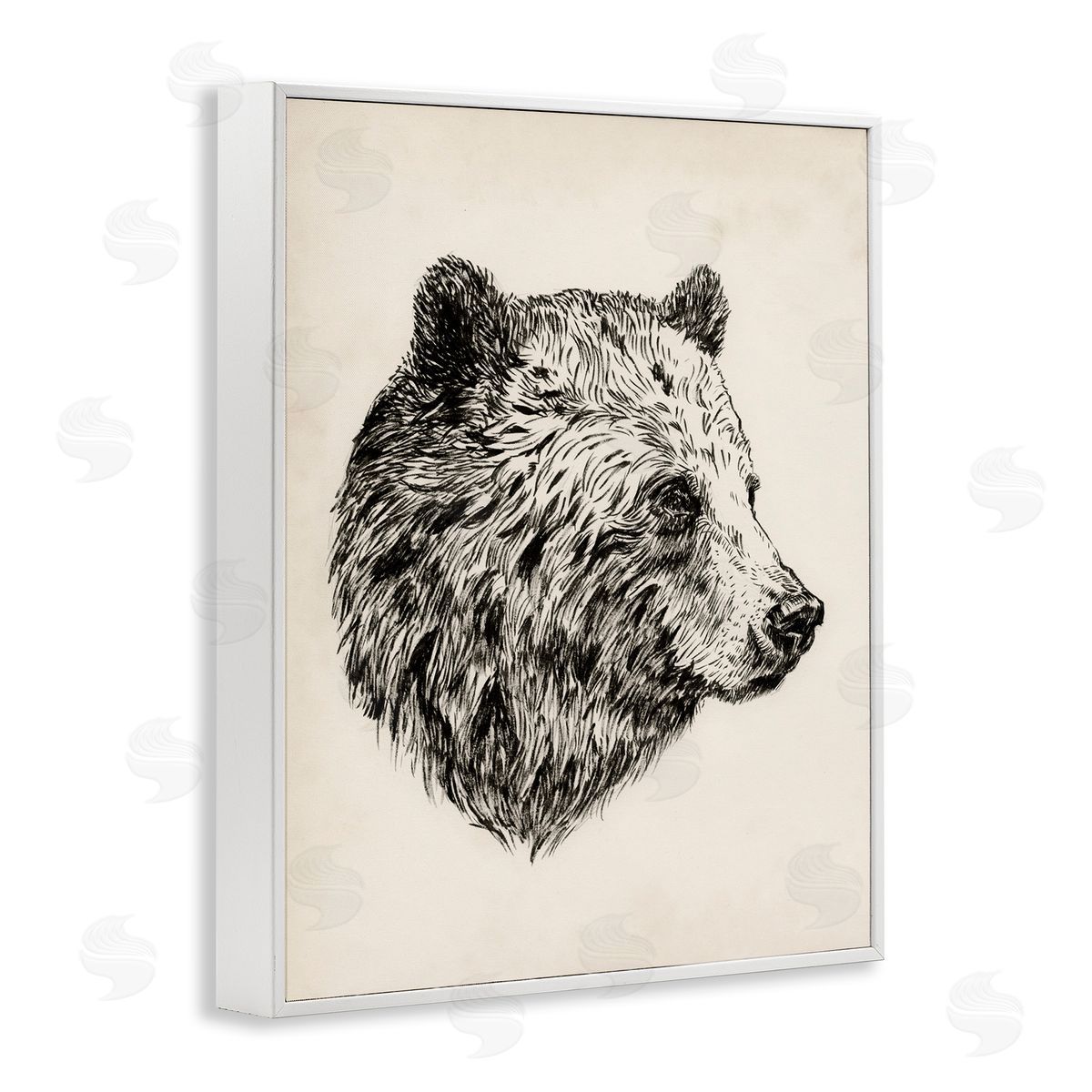 Rustic Bear Drawing White Frame Print Wall Art, Home Decor by Victoria Barnes