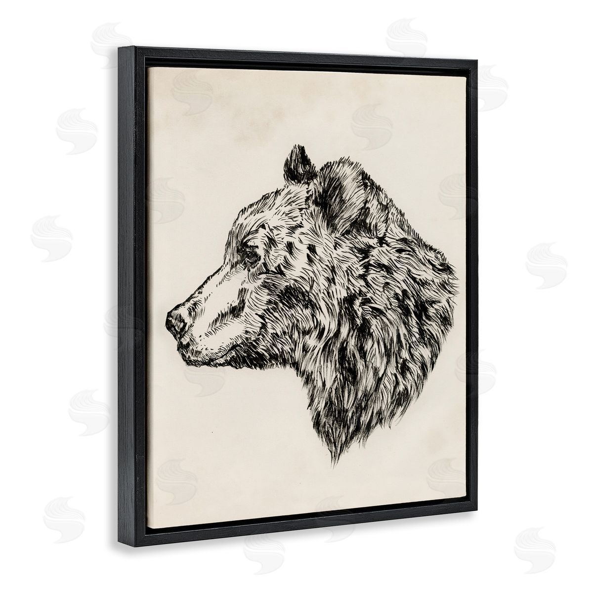Woodland Bear Drawing Black Floating Frame Canvas Wall Art, Home Decor by Victoria Barnes