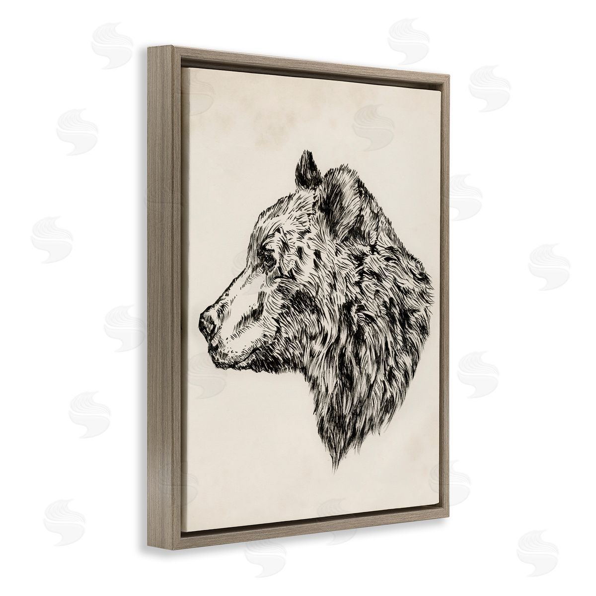 Woodland Bear Drawing Brown Floating Frame Canvas Wall Art, Home Decor by Victoria Barnes