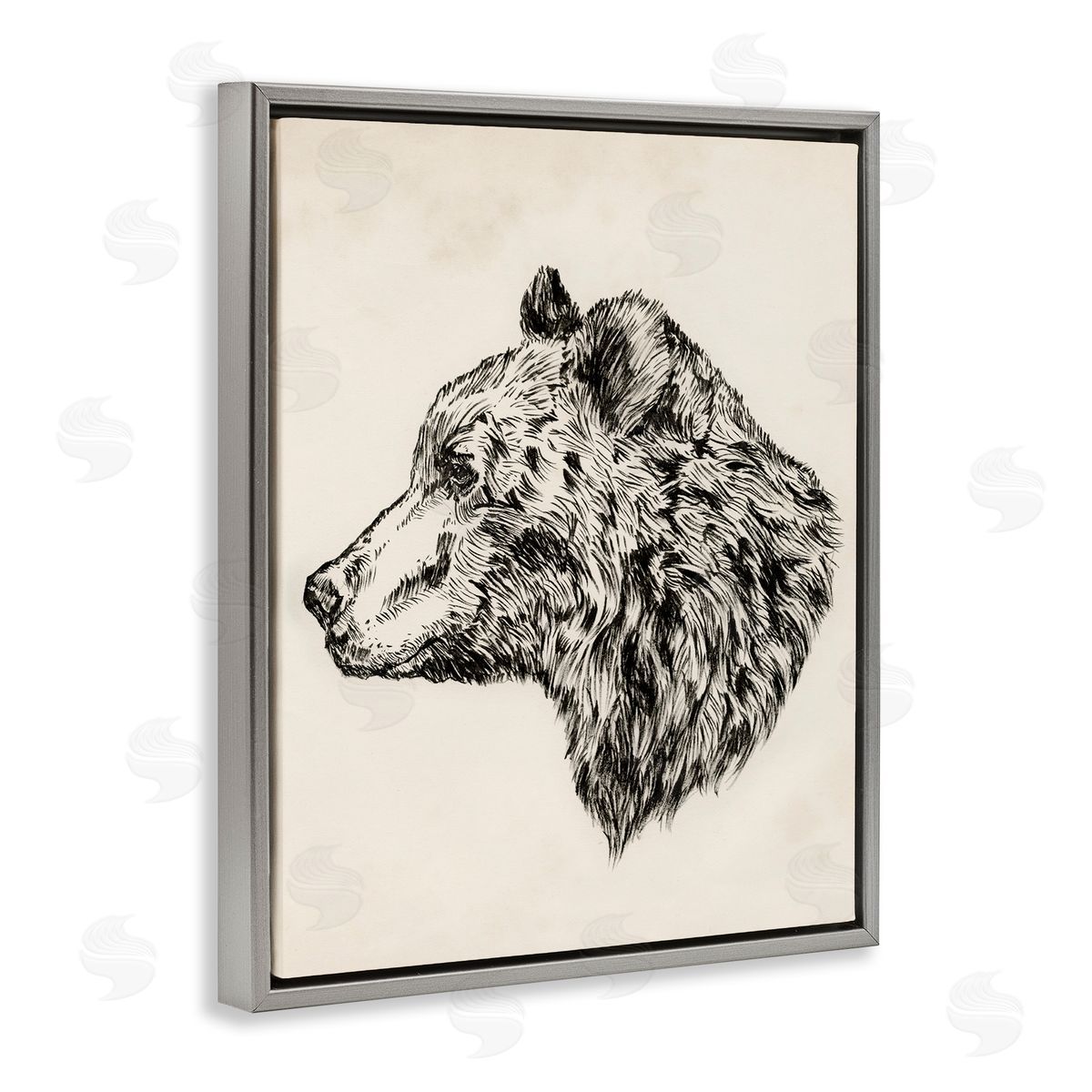 Woodland Bear Drawing Grey Floating Frame Canvas Wall Art, Home Decor by Victoria Barnes