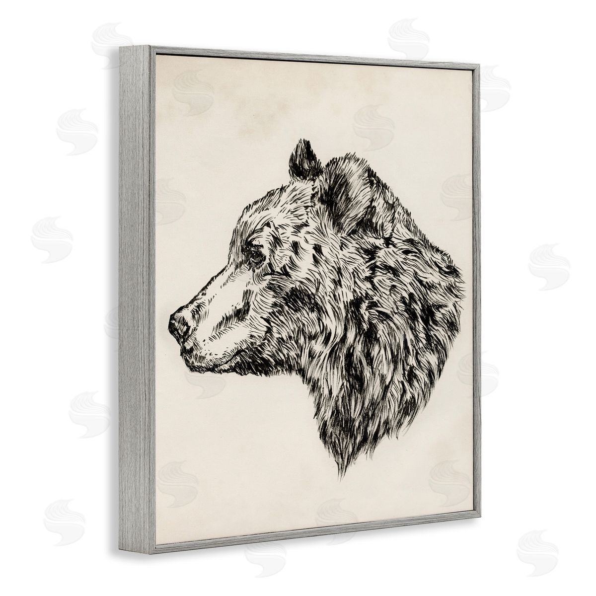 Woodland Bear Drawing Grey Frame Print Wall Art, Home Decor by Victoria Barnes