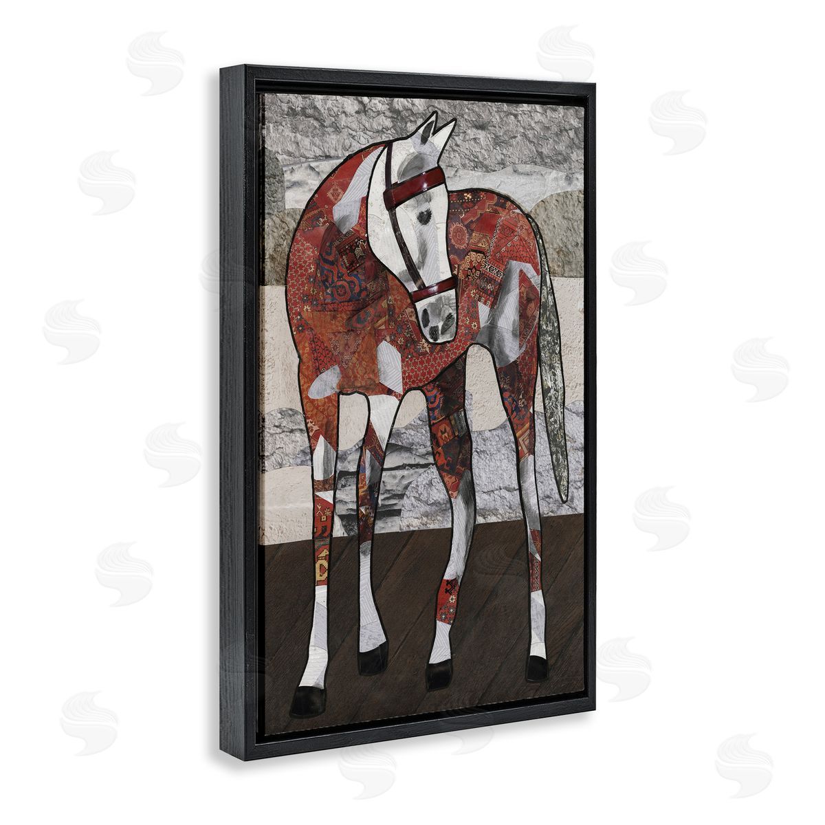 Southwestern Patterned Foal Black Floating Frame Canvas Wall Art, Home Decor by Coco Good
