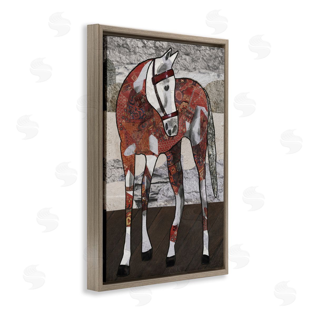 Southwestern Patterned Foal Brown Floating Frame Canvas Wall Art, Home Decor by Coco Good