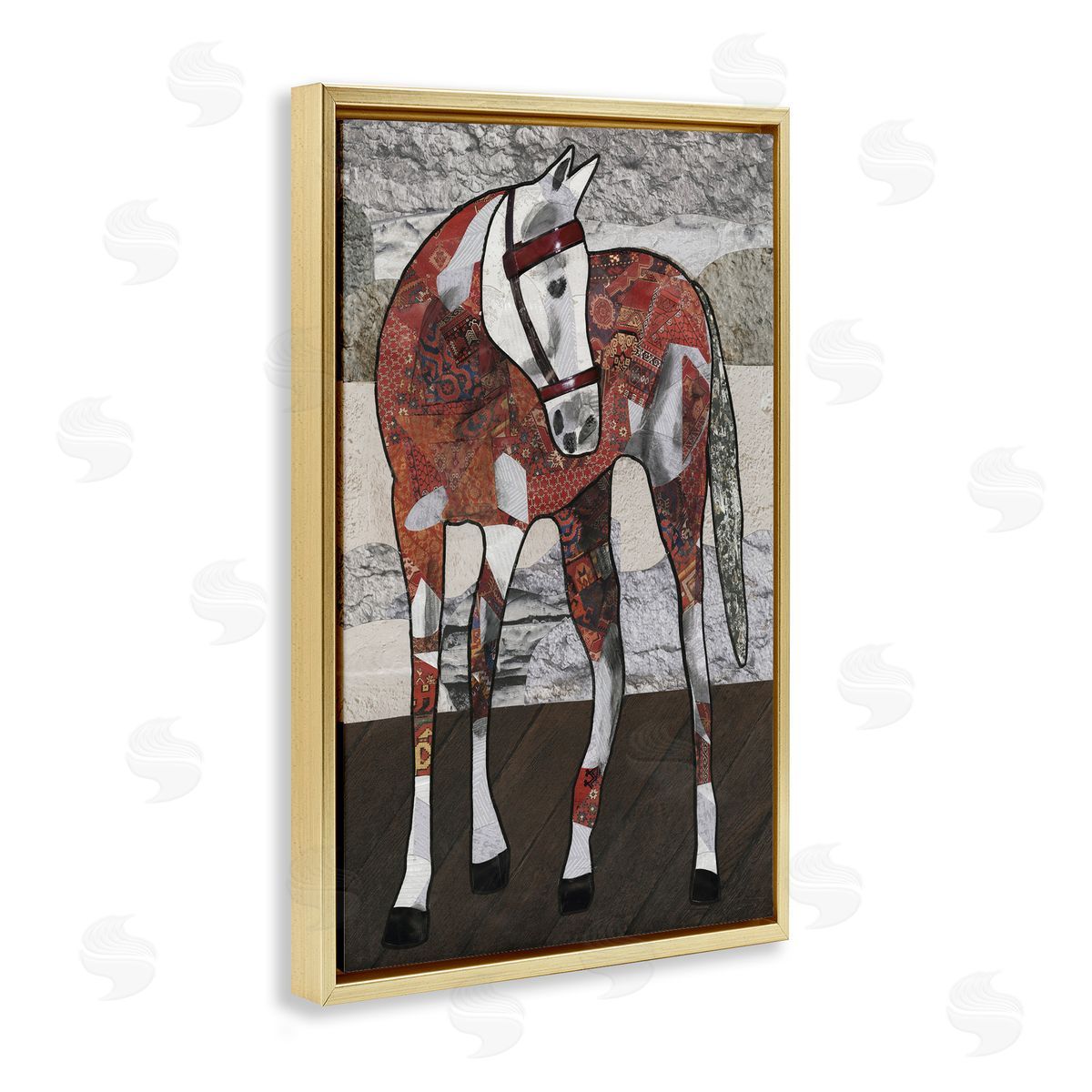 Southwestern Patterned Foal Gold Floating Frame Canvas Wall Art, Home Decor by Coco Good