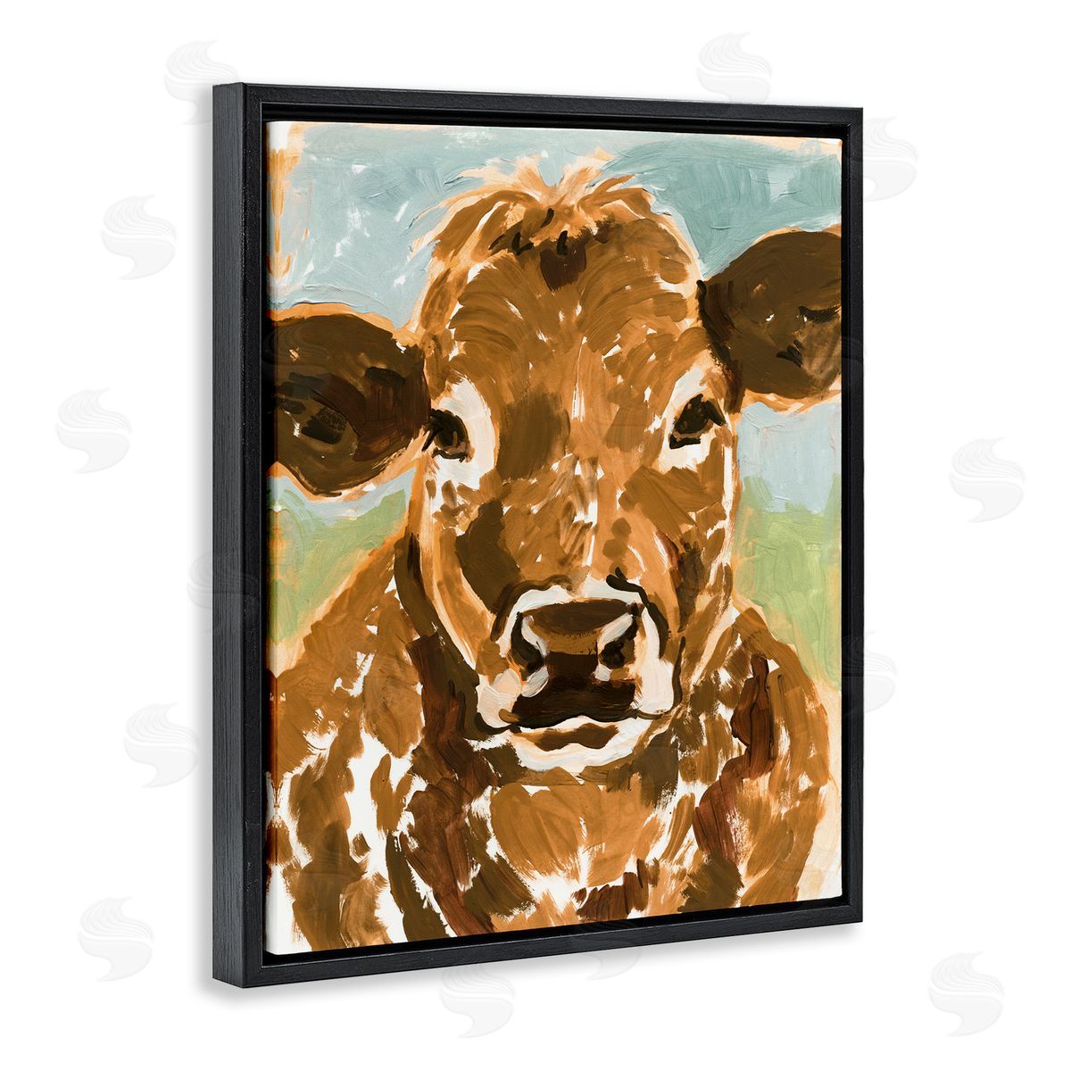 Spotted Cattle Calf Black Floating Frame Canvas Wall Art, Home Decor by Victoria Barnes