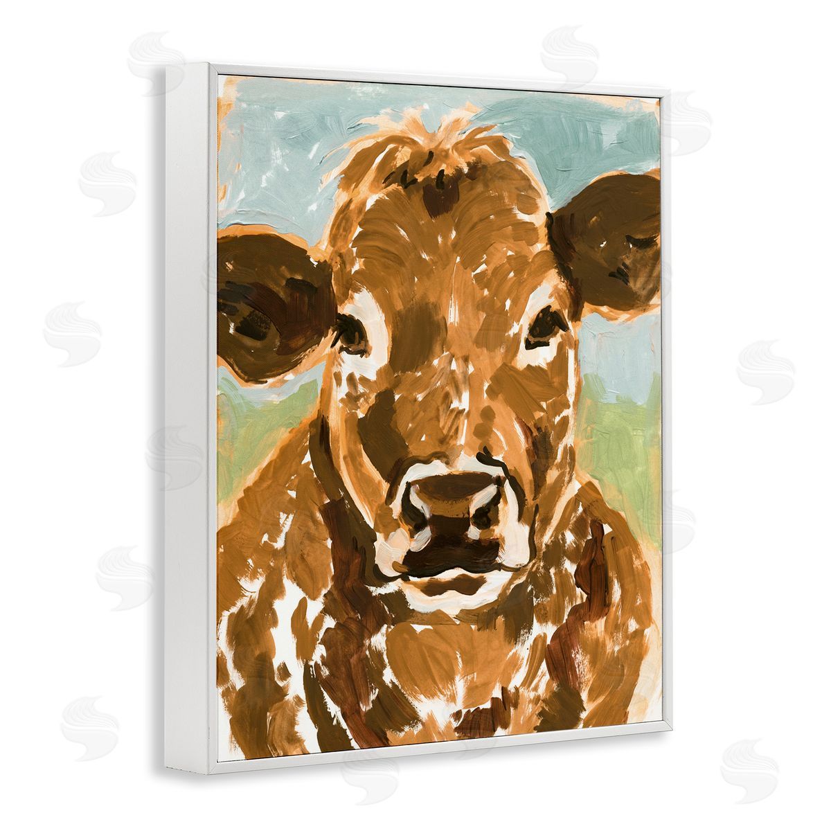 Spotted Cattle Calf White Frame Print Wall Art, Home Decor by Victoria Barnes