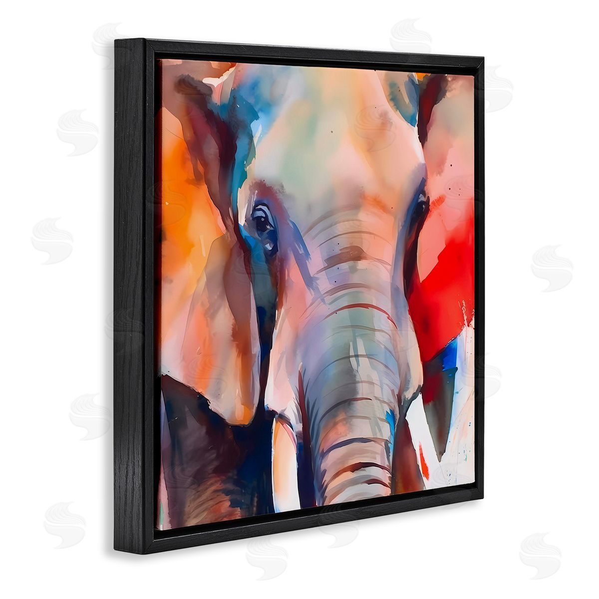 Close Up Elephant Face Black Floating Frame Canvas Wall Art, Home Decor by Walker Noble