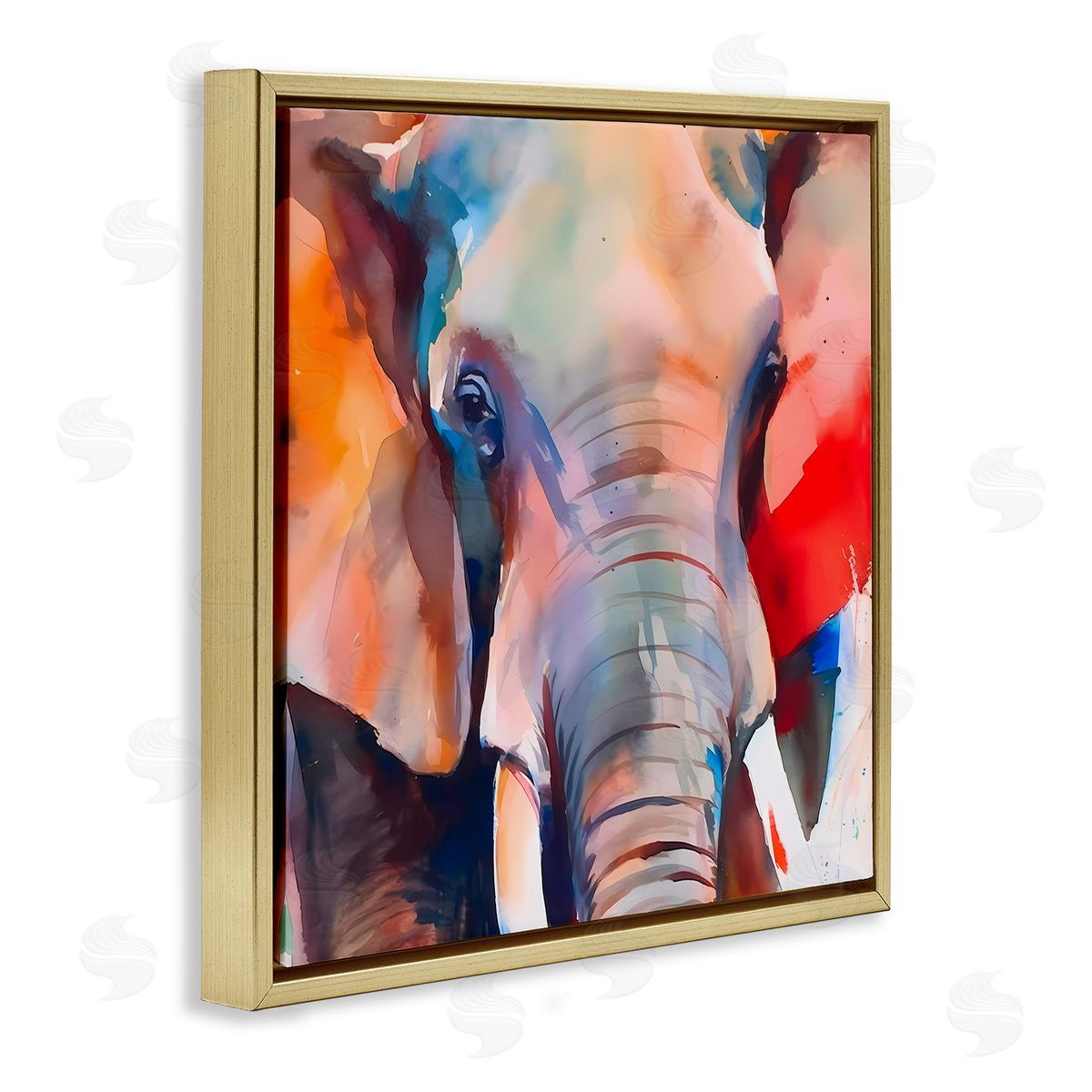 Close Up Elephant Face Gold Floating Frame Canvas Wall Art, Home Decor by Walker Noble