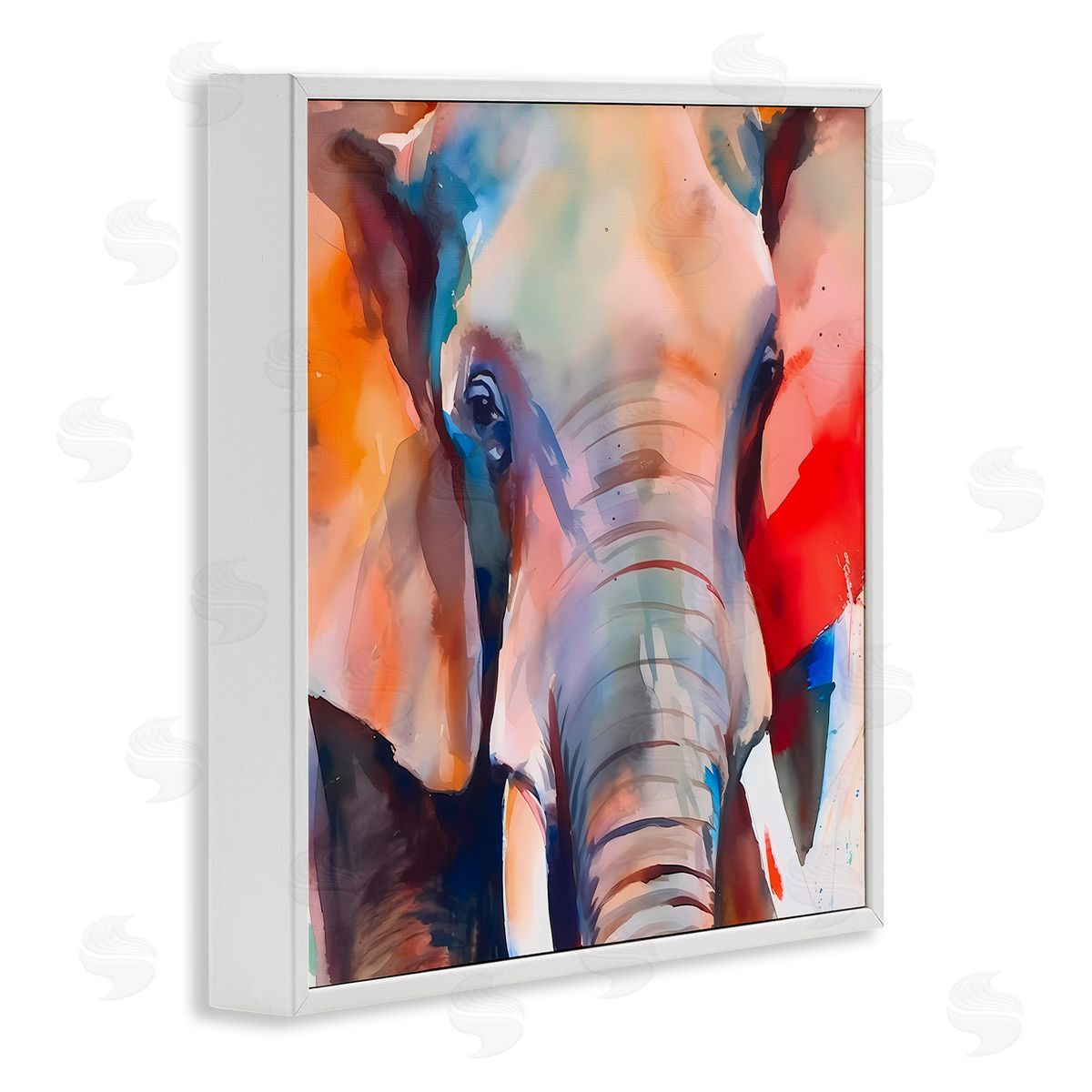 Close Up Elephant Face White Frame Print Wall Art, Home Decor by Walker Noble