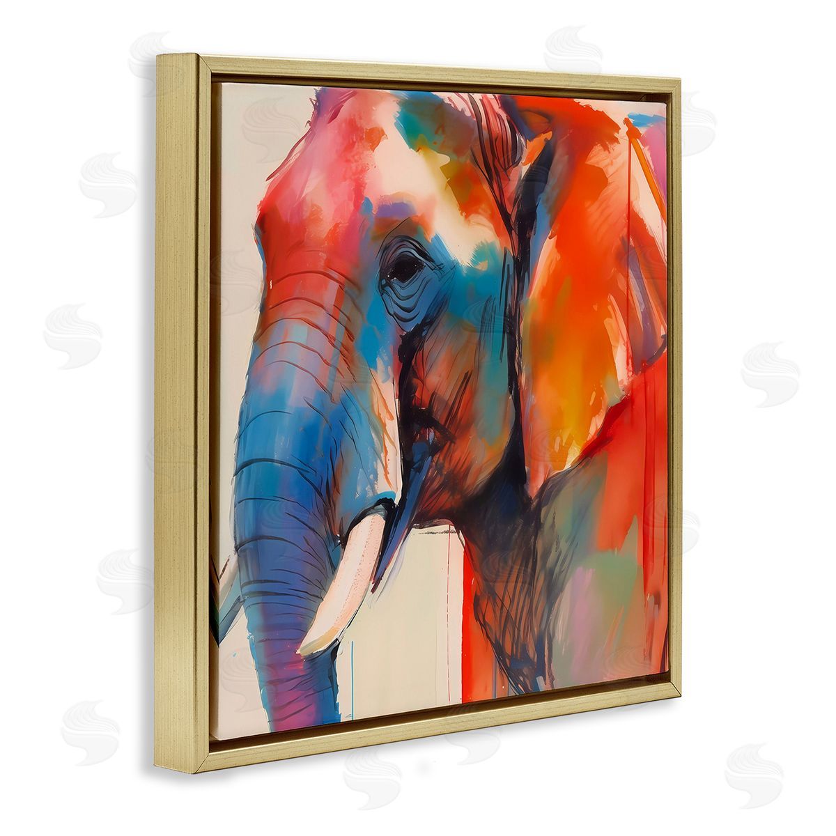 Elephant with Modern Hues Gold Floating Frame Canvas Wall Art, Home Decor by Walker Noble