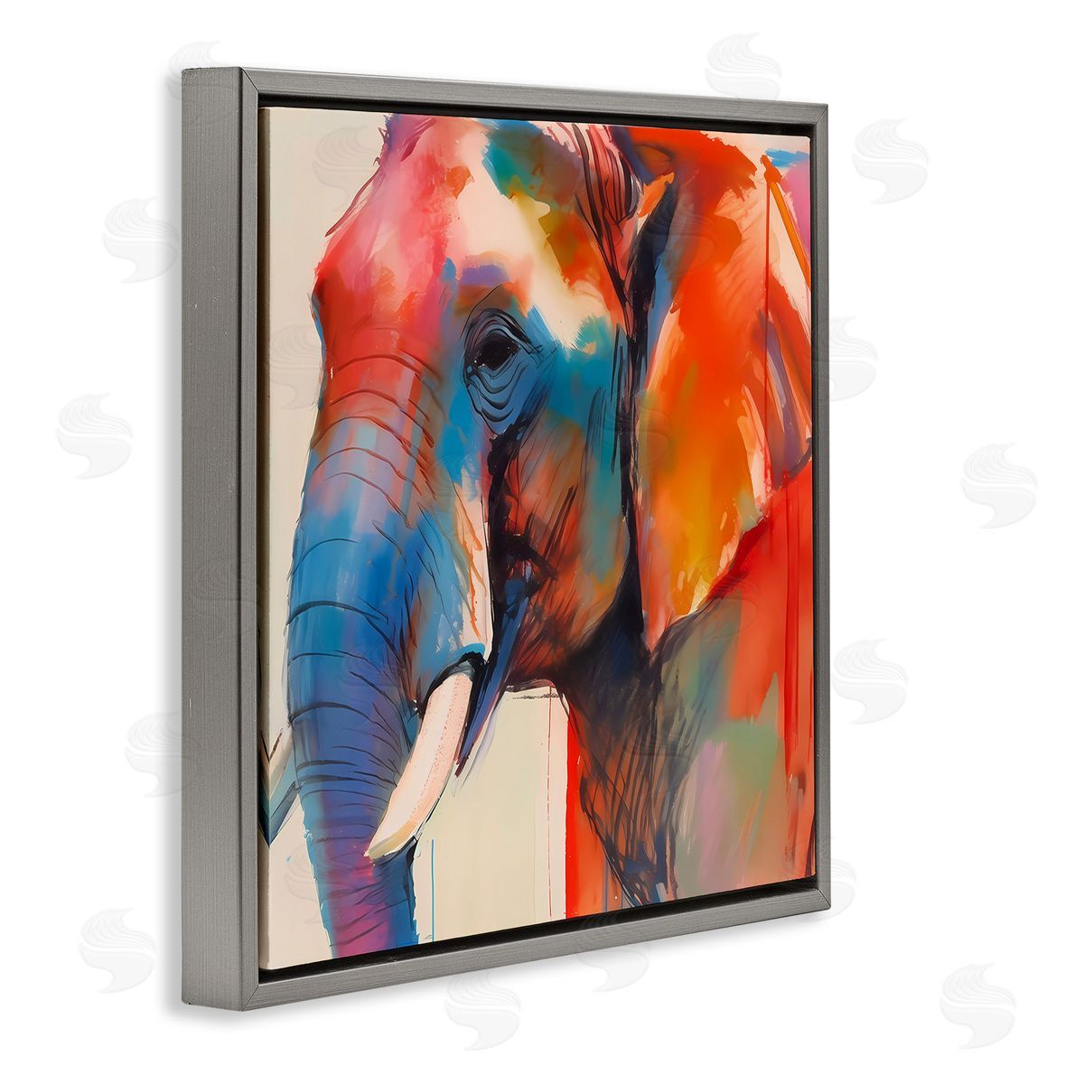Elephant with Modern Hues Grey Floating Frame Canvas Wall Art, Home Decor by Walker Noble