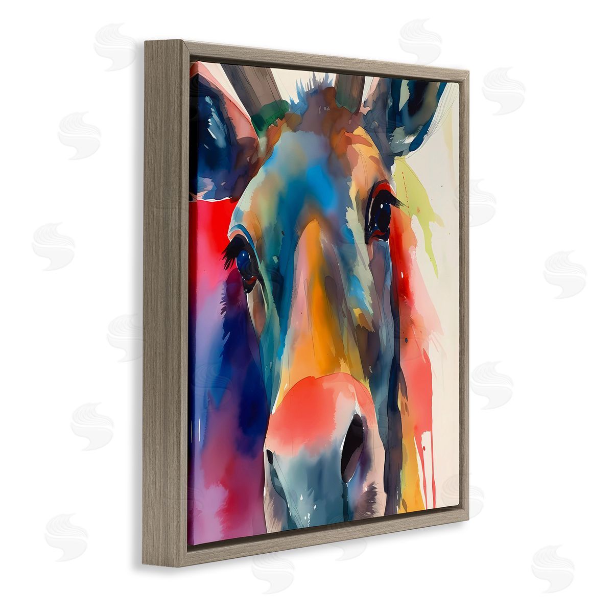 Modern Close Up Horse Brown Floating Frame Canvas Wall Art, Home Decor by Walker Noble