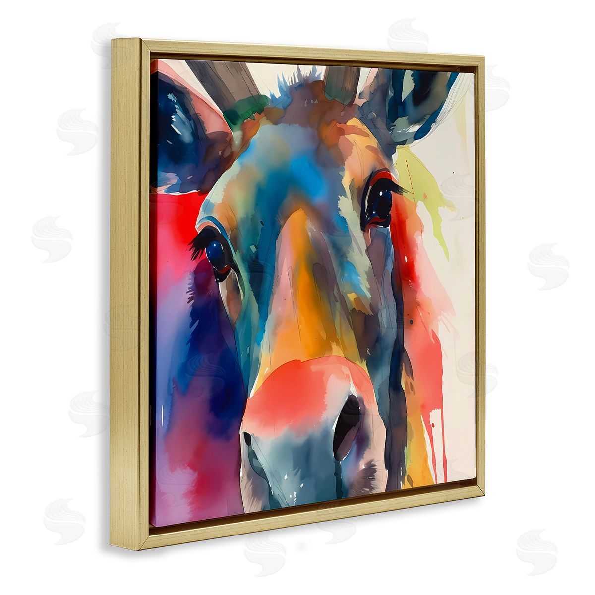 Modern Close Up Horse Gold Floating Frame Canvas Wall Art, Home Decor by Walker Noble