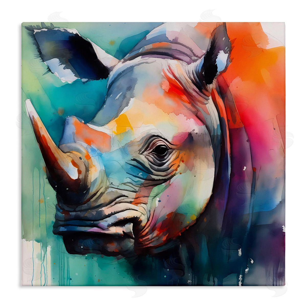 Rhino with Modern Hues Canvas Wall Art, Home Decor by Walker Noble