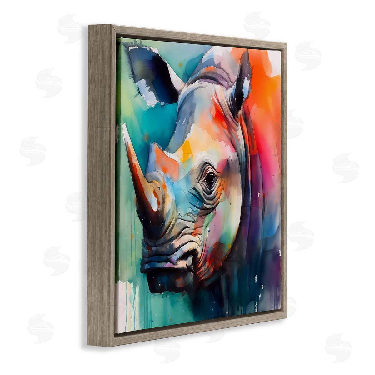 Rhino with Modern Hues Brown Floating Frame Canvas Wall Art, Home Decor by Walker Noble