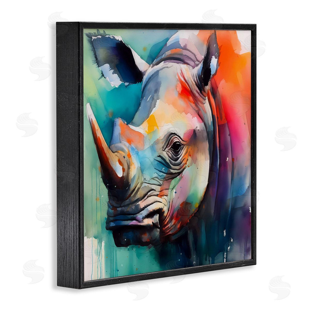 Rhino with Modern Hues Black Frame Print Wall Art, Home Decor by Walker Noble