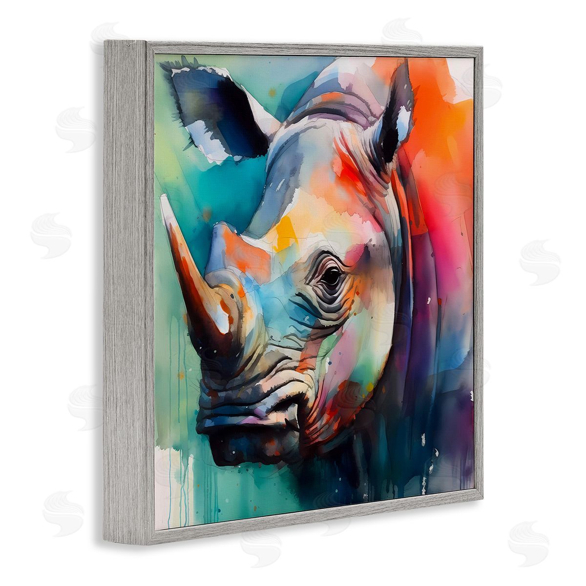 Rhino with Modern Hues Grey Frame Print Wall Art, Home Decor by Walker Noble