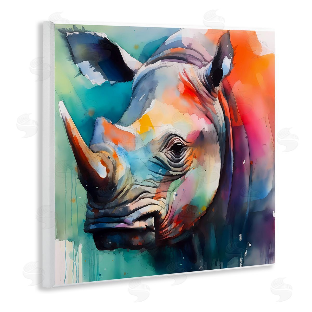 Rhino with Modern Hues Wood Plaque Wall Art, Home Decor by Walker Noble