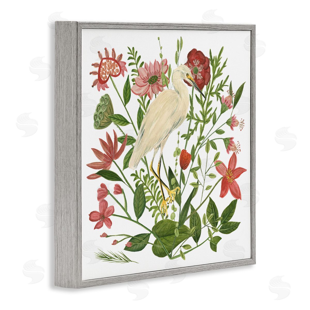 Nautical Flowers and Egret Grey Frame Print Wall Art, Home Decor by Melissa Wang
