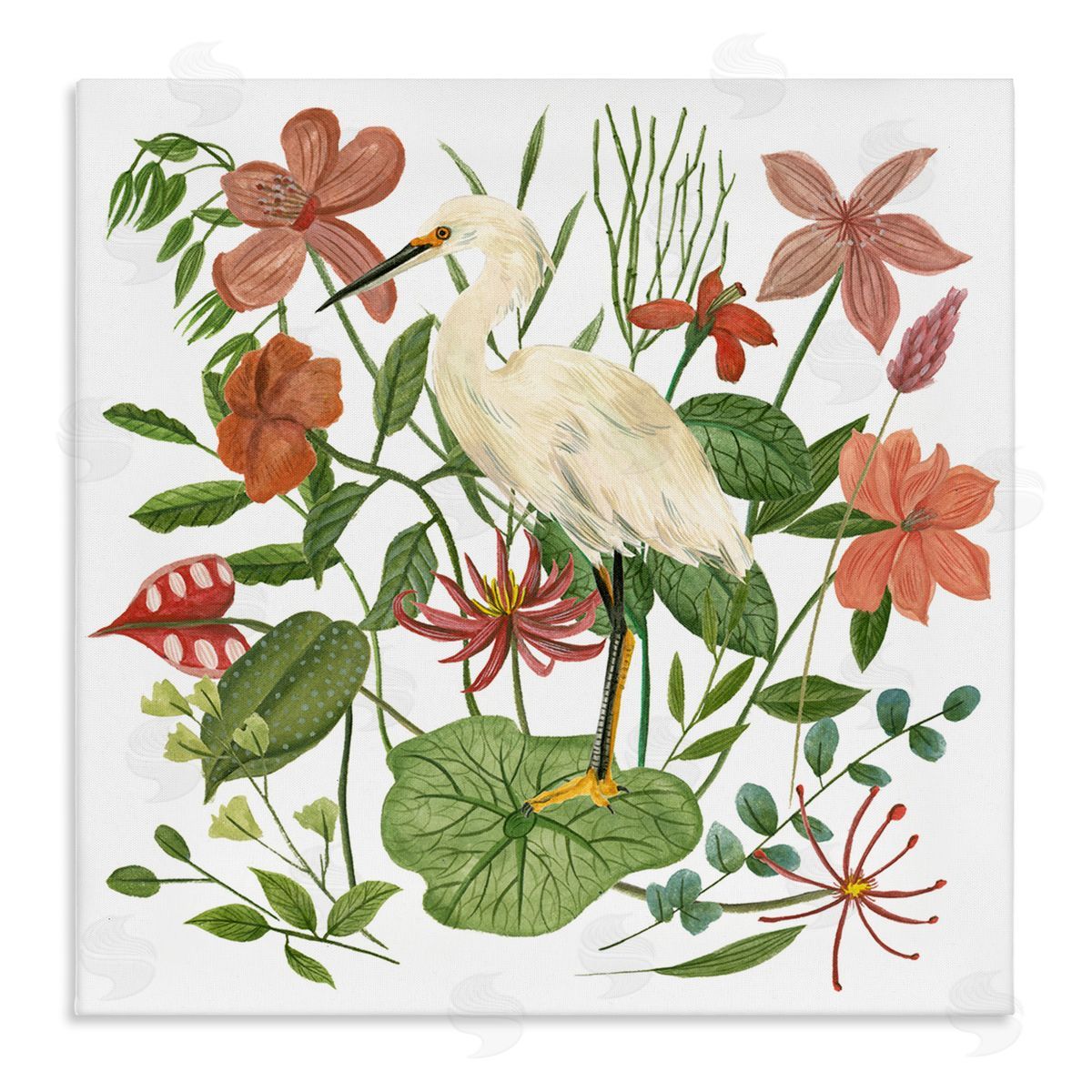 Heron with Wild Florals Canvas Wall Art, Home Decor by Melissa Wang
