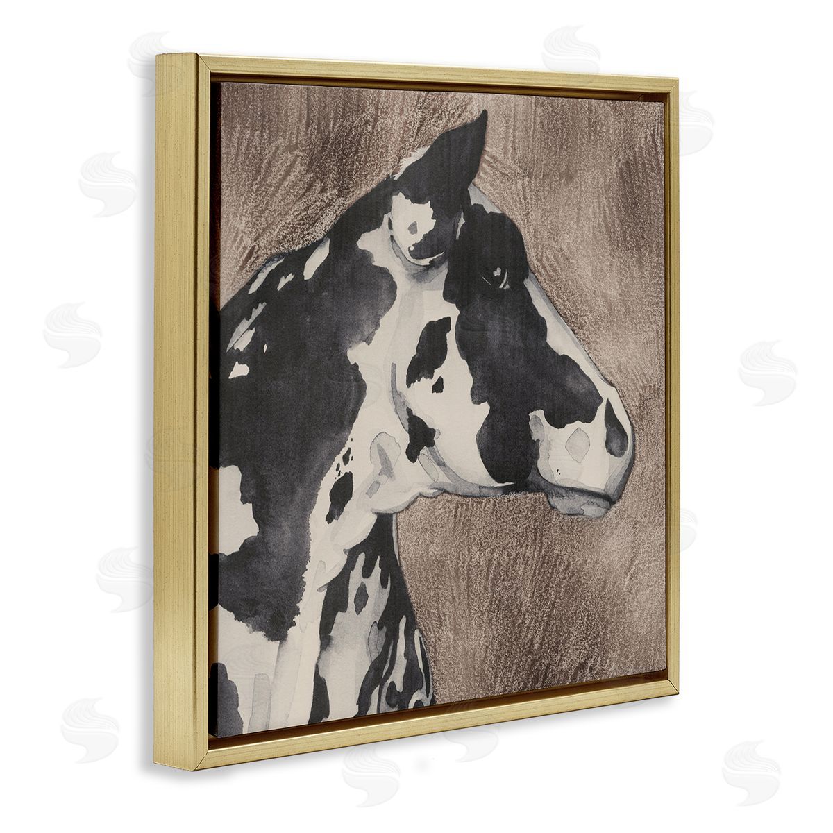 Rustic Cow Looking Right Gold Floating Frame Canvas Wall Art, Home Decor by Grace Popp