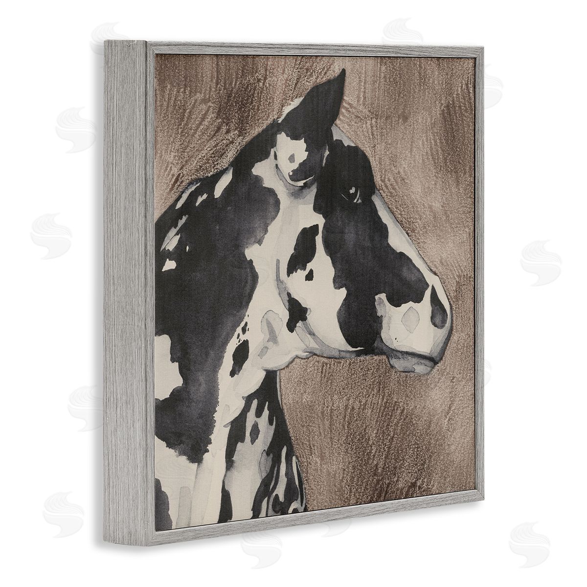 Rustic Cow Looking Right Grey Frame Print Wall Art, Home Decor by Grace Popp