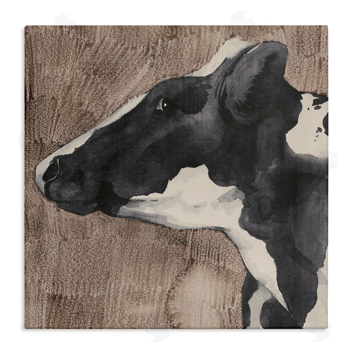 Rustic Cow Looking Left Canvas Wall Art, Home Decor by Grace Popp