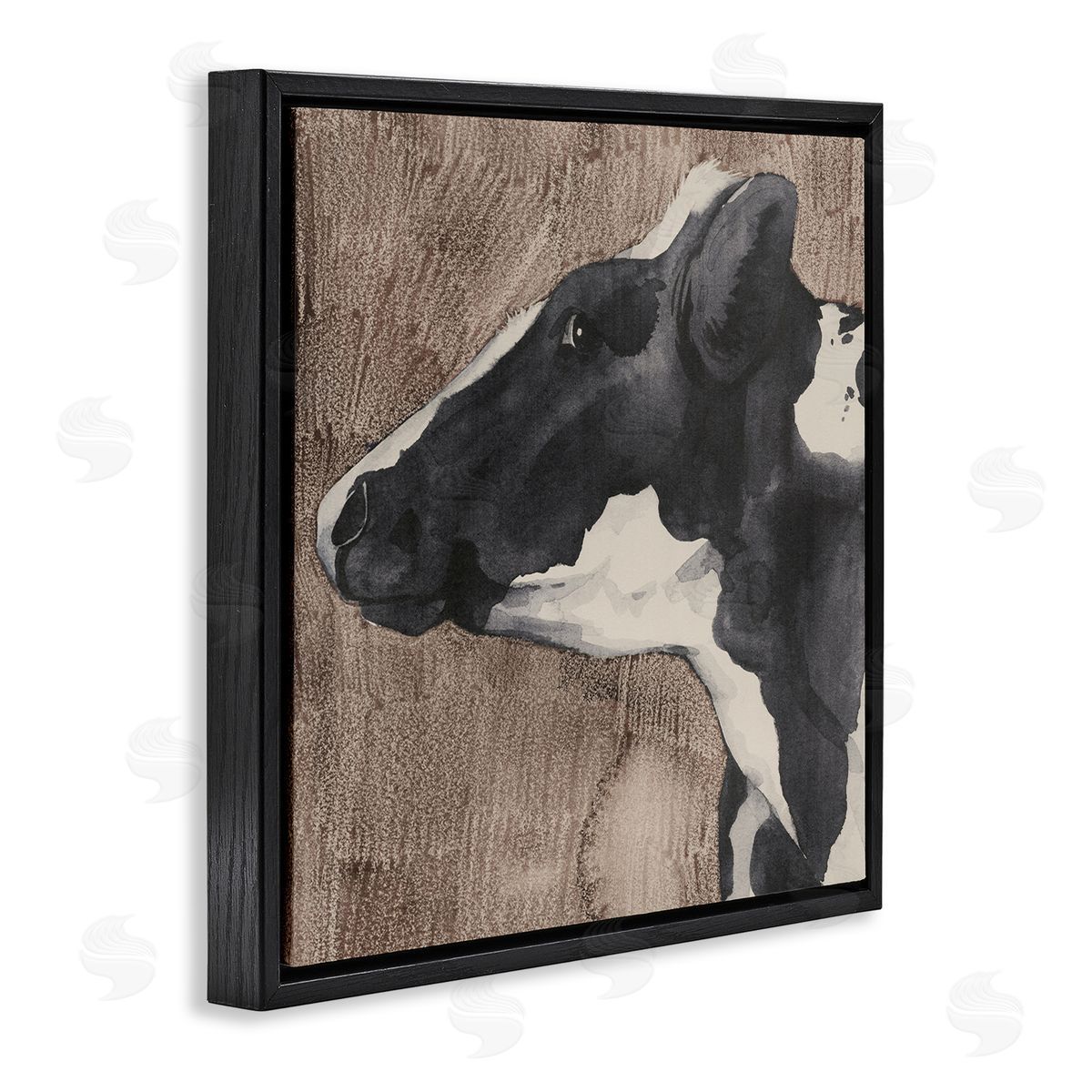 Rustic Cow Looking Left Black Floating Frame Canvas Wall Art, Home Decor by Grace Popp