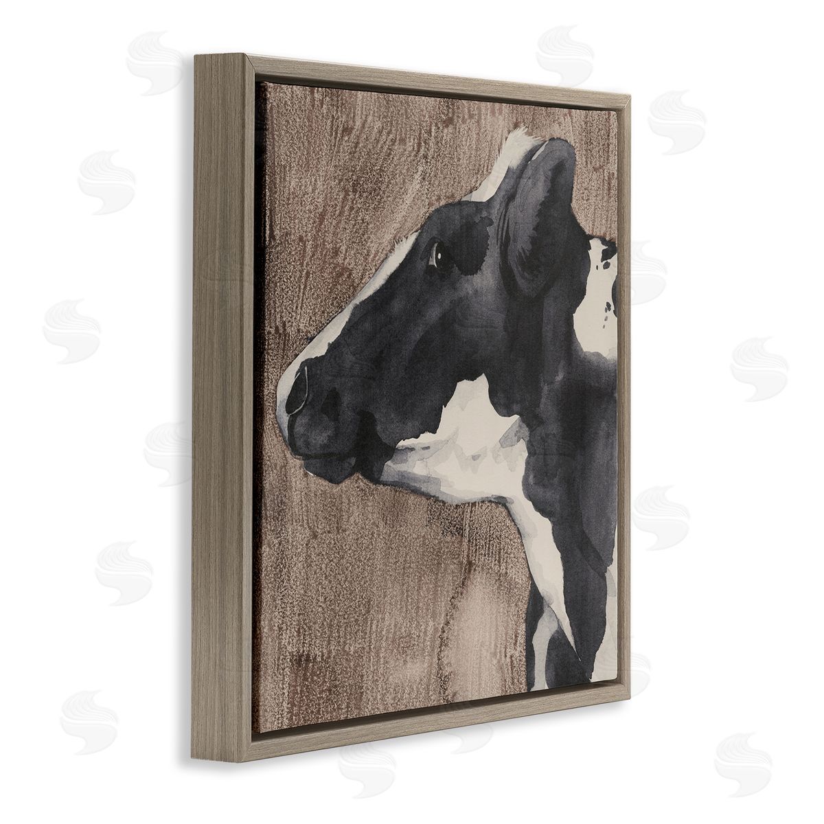 Rustic Cow Looking Left Brown Floating Frame Canvas Wall Art, Home Decor by Grace Popp