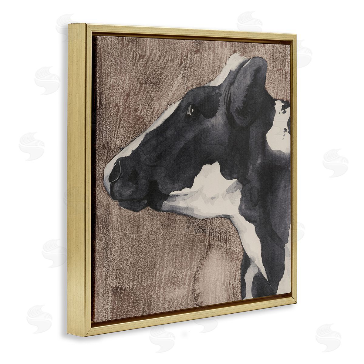 Rustic Cow Looking Left Gold Floating Frame Canvas Wall Art, Home Decor by Grace Popp