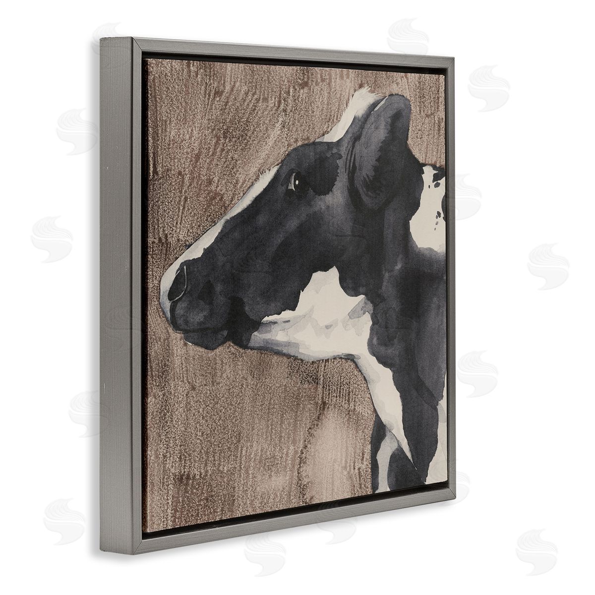 Rustic Cow Looking Left Grey Floating Frame Canvas Wall Art, Home Decor by Grace Popp