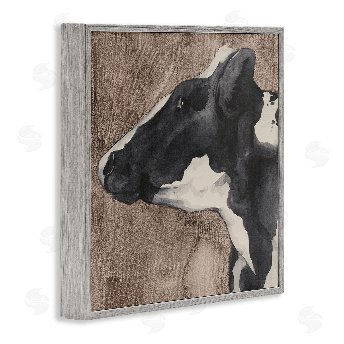 Rustic Cow Looking Left Grey Frame Print Wall Art, Home Decor by Grace Popp